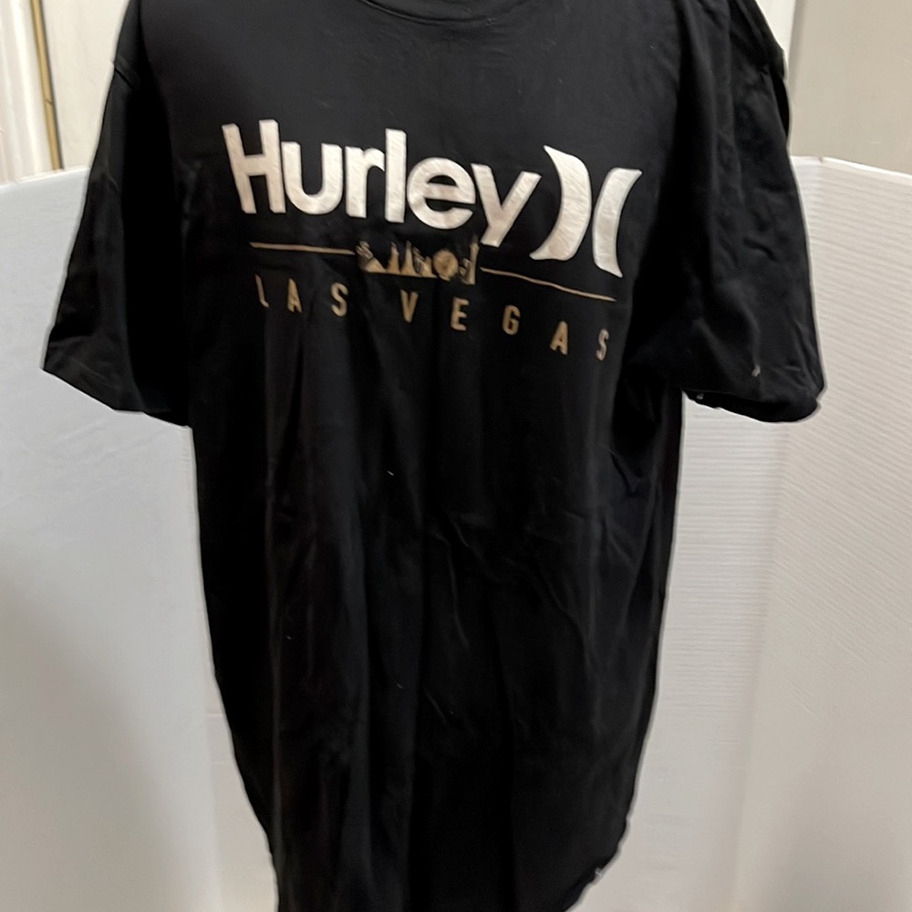 Mens Black Hurley Las Vegas T-shirt with some bleach splatter stains